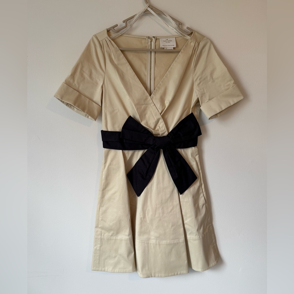 Kate Spade Cream and Black Faux Wrap Mini Dress